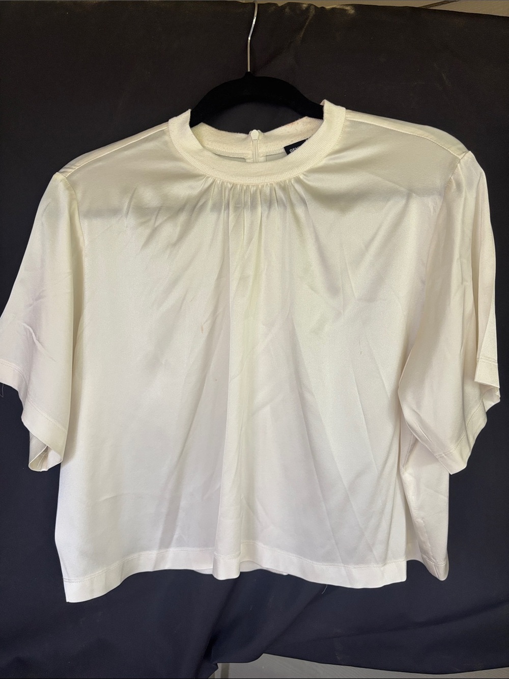 Generation Love Cream Short-Sleeve Gathered-Neck Silk Blouse size medium cropped